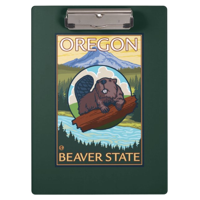 Beaver and Mount Hood Scene Vintage Travel Clipboard (Front)