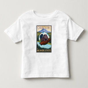 Beaver and Mount Hood Scene Vintage Travel Toddler T-Shirt
