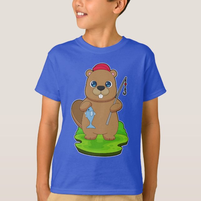 Beaver Angler Fish Fishing T-Shirt (Front)