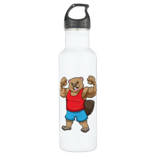 Beaver as Bodybuilder with big Upper arms 710 Ml Water Bottle