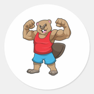 Beaver as Bodybuilder with big Upper arms Classic Round Sticker