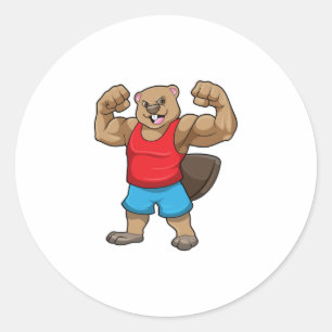 Beaver as Bodybuilder with big Upper arms Classic Round Sticker