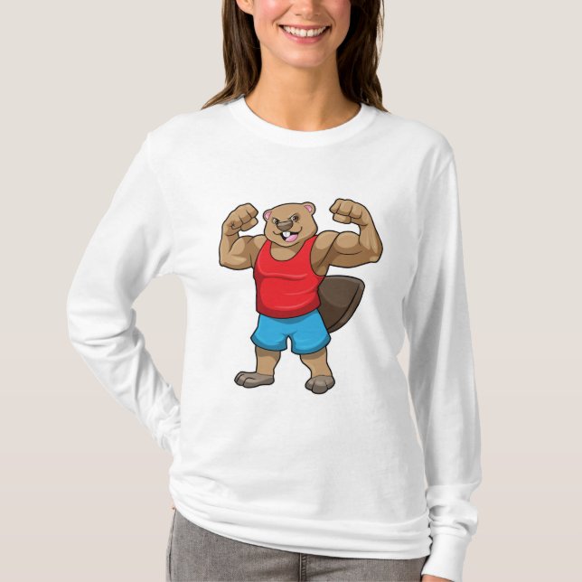 Beaver as Bodybuilder with big Upper arms T-Shirt (Front)