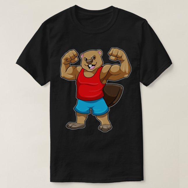 Beaver as Bodybuilder with big Upper arms T-Shirt (Design Front)