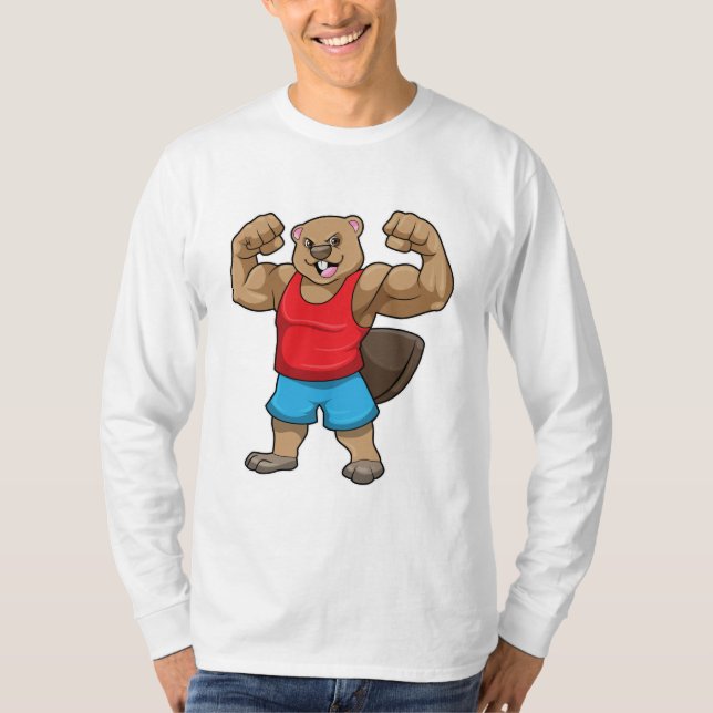 Beaver as Bodybuilder with big Upper arms T-Shirt (Front)