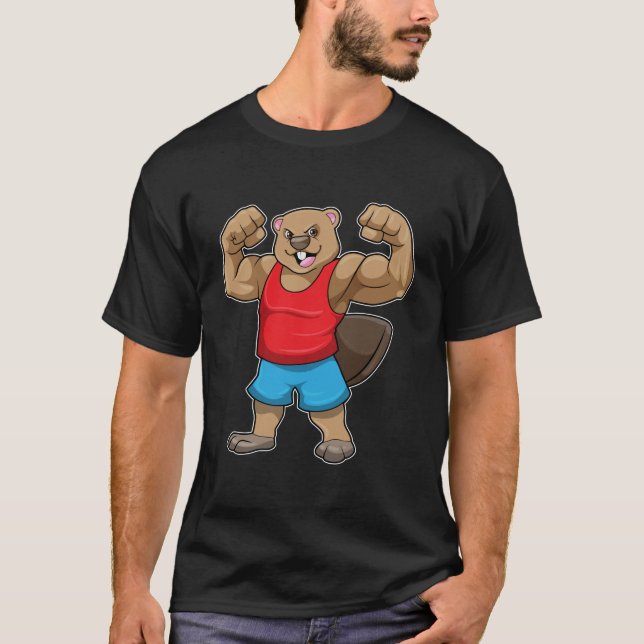 Beaver as Bodybuilder with big Upper arms T-Shirt (Front)