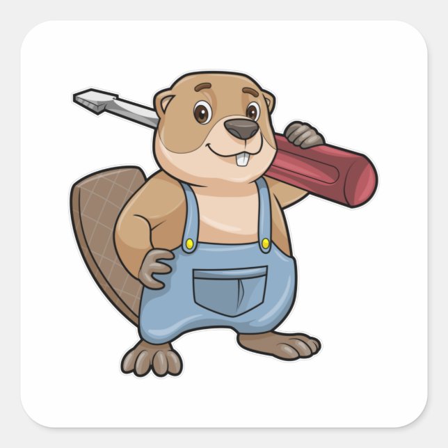 Beaver as Craftsman with Slotted screwdriver Square Sticker (Front)