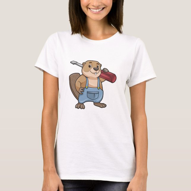 Beaver as Craftsman with Slotted screwdriver T-Shirt (Front)
