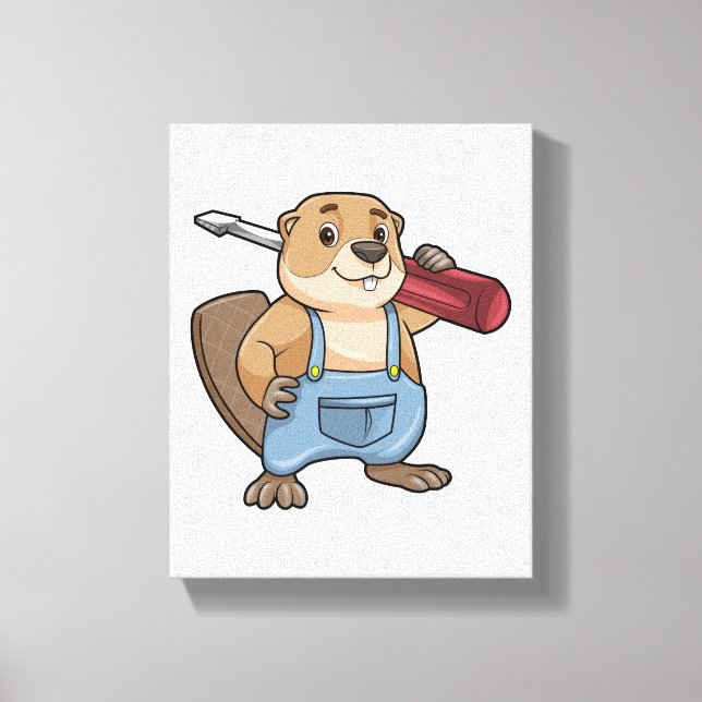 Beaver as Craftsman with Wrench Canvas Print (Front)