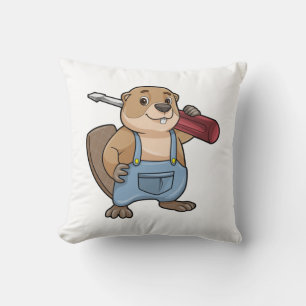 Beaver as Craftsman with Wrench Cushion
