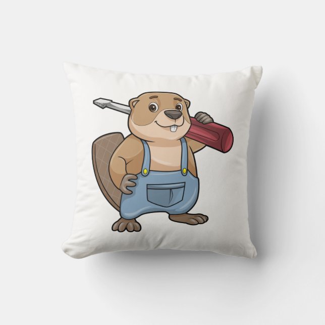 Beaver as Craftsman with Wrench Cushion (Front)