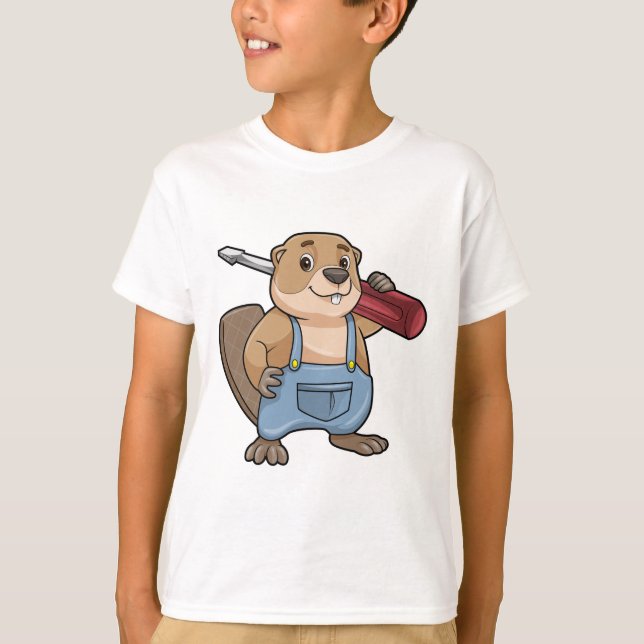 Beaver as Craftsman with Wrench T-Shirt (Front)