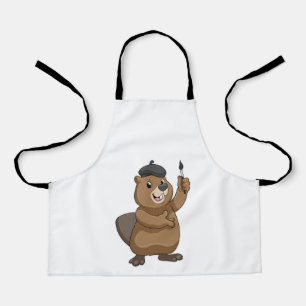 Beaver as Painter with Paint brush Apron