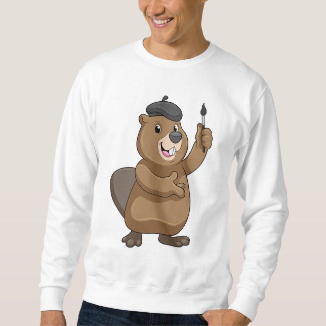 Beaver as Painter with Paint brush Sweatshirt (Front)