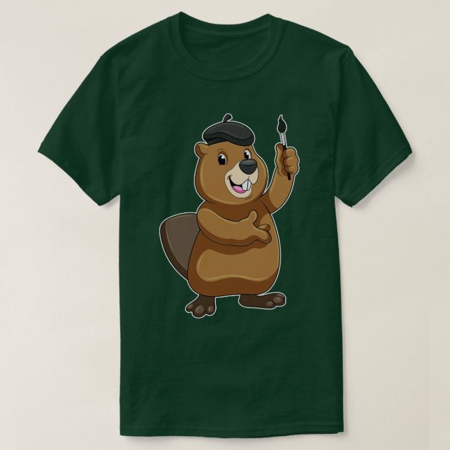 Beaver as Painter with Paint brush T-Shirt (Design Front)