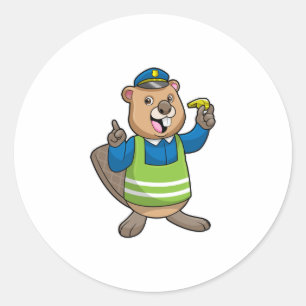 Beaver as Police officer with Whistle Classic Round Sticker