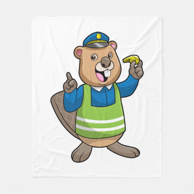 Beaver as Police officer with Whistle Fleece Blanket (Front)