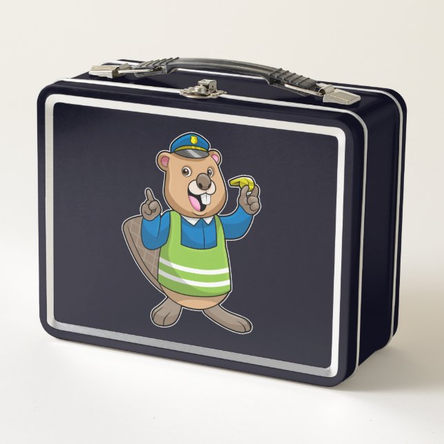 Beaver as Police officer with Whistle Metal Lunch Box (Front)