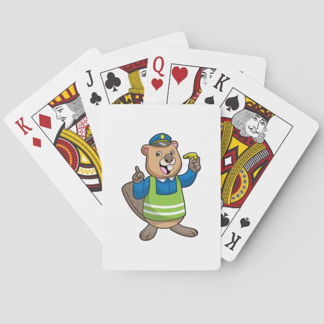 Beaver as Police officer with Whistle Playing Cards (Back)