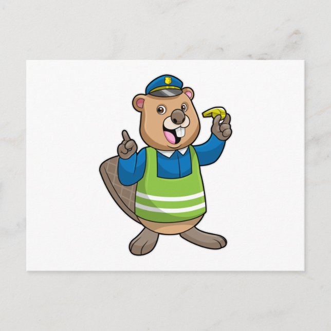 Beaver as Police officer with Whistle Postcard (Front)
