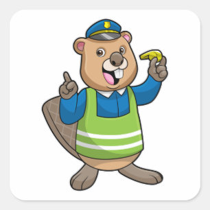 Beaver as Police officer with Whistle Square Sticker