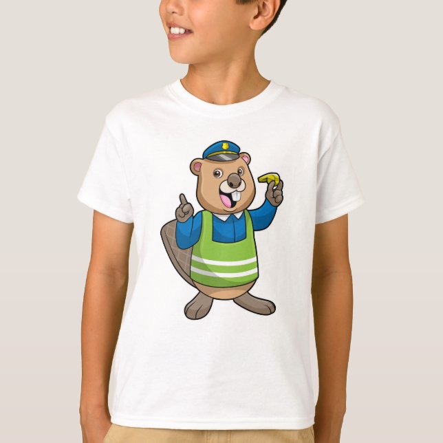 Beaver as Police officer with Whistle T-Shirt (Front)