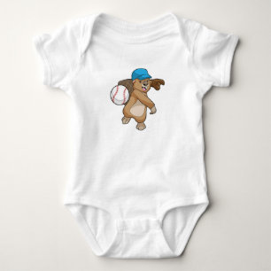 Beaver at Baseball Sports with Cap Baby Bodysuit