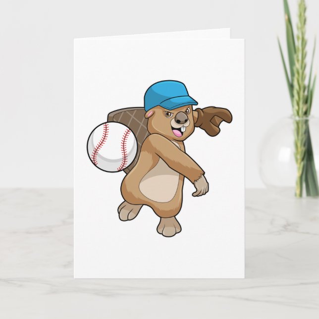 Beaver at Baseball Sports with Cap Card (Front)