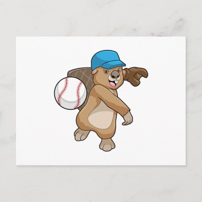 Beaver at Baseball Sports with Cap Postcard (Front)