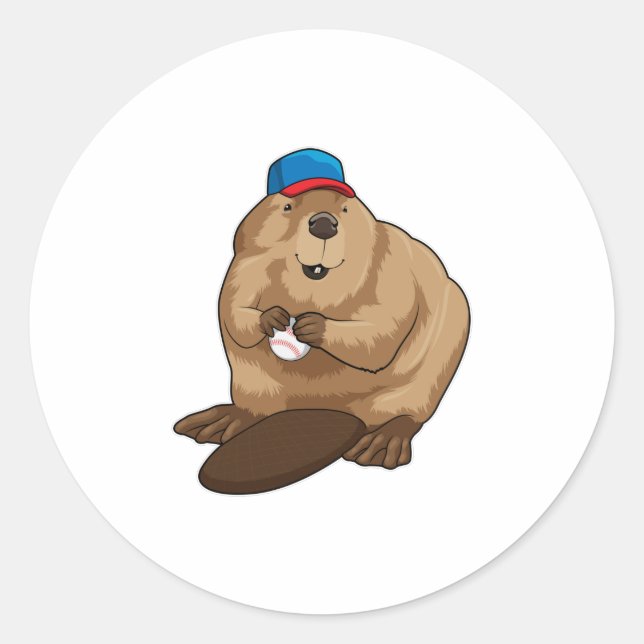 Beaver at Baseball with Baseball ball Classic Round Sticker (Front)
