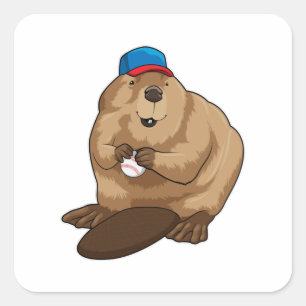 Beaver at Baseball with Baseball ball Square Sticker