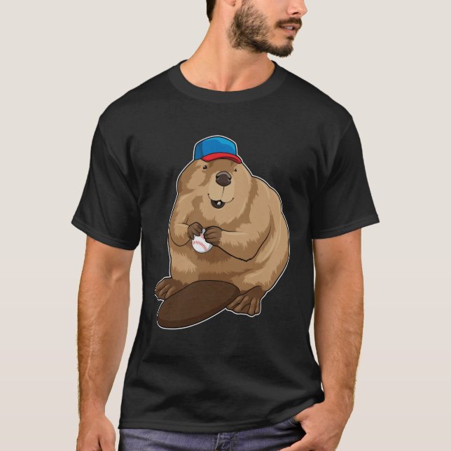 Beaver at Baseball with Baseball ball T-Shirt (Front)