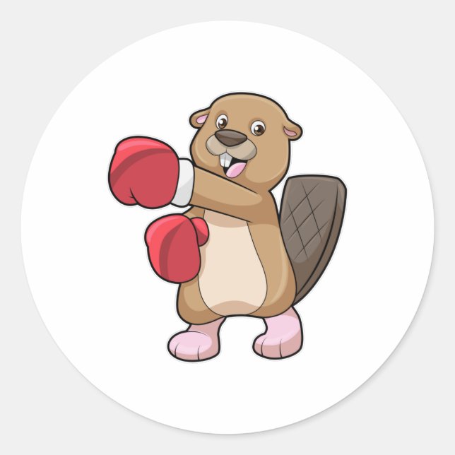 Beaver at Boxing with Boxing gloves Classic Round Sticker (Front)