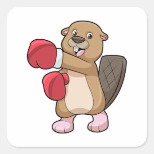 Beaver at Boxing with Boxing gloves Square Sticker