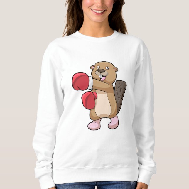 Beaver at Boxing with Boxing gloves Sweatshirt (Front)