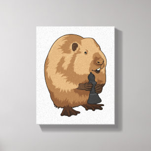 Beaver at Chess with Chess piece Bishop Canvas Print