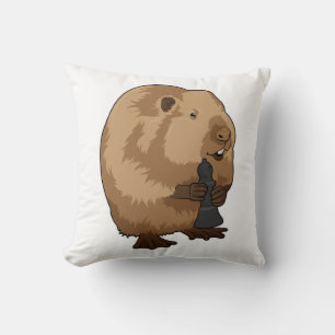 Beaver at Chess with Chess piece Bishop Cushion