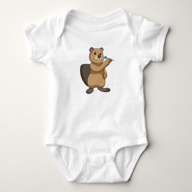 Beaver at Darts with Dart Baby Bodysuit (Front)