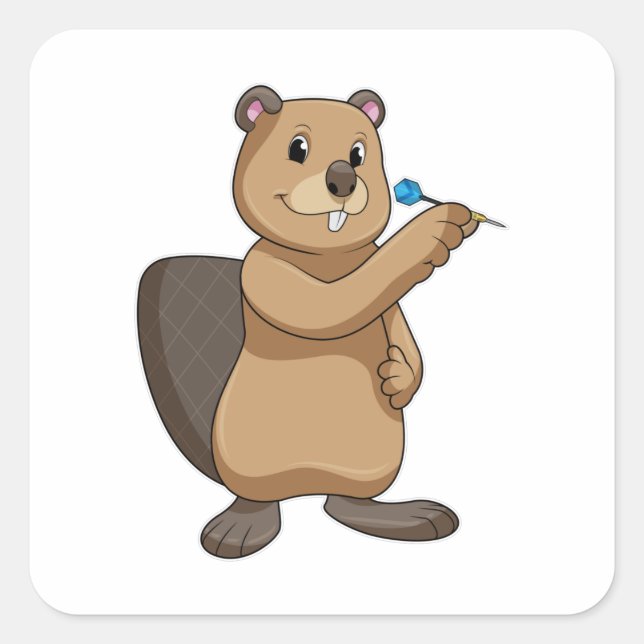 Beaver at Darts with Dart Square Sticker (Front)