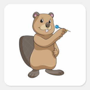 Beaver at Darts with Dart Square Sticker