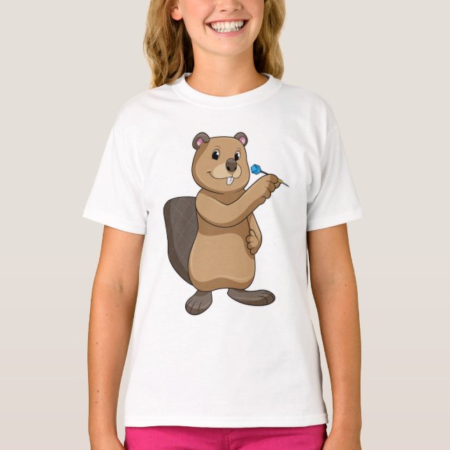 Beaver at Darts with Dart T-Shirt (Front)
