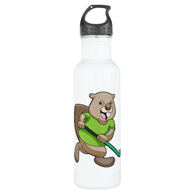 Beaver at Hockey with Hockey bat 710 Ml Water Bottle (Front)