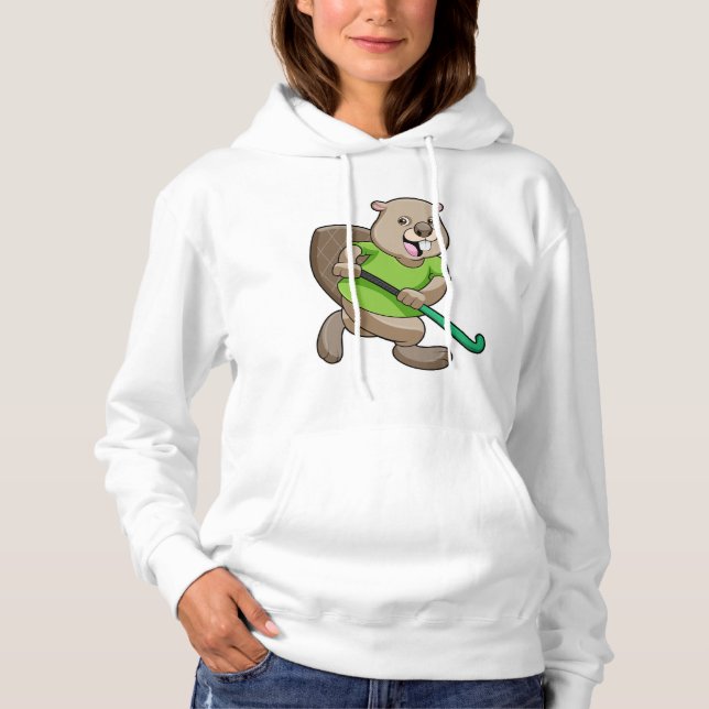 Beaver at Hockey with Hockey bat Hoodie (Front)