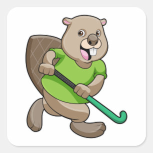 Beaver at Hockey with Hockey bat Square Sticker