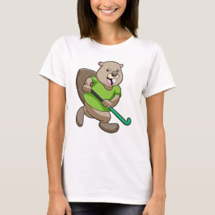 Beaver at Hockey with Hockey bat T-Shirt