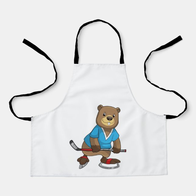 Beaver at Ice hockey with Ice hockey stick Apron (Front)