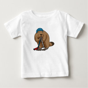 Beaver at Ice hockey with Ice hockey stick Baby T-Shirt