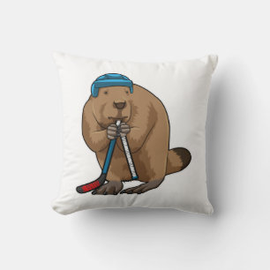 Beaver at Ice hockey with Ice hockey stick Cushion