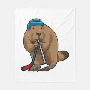 Beaver at Ice hockey with Ice hockey stick Fleece Blanket