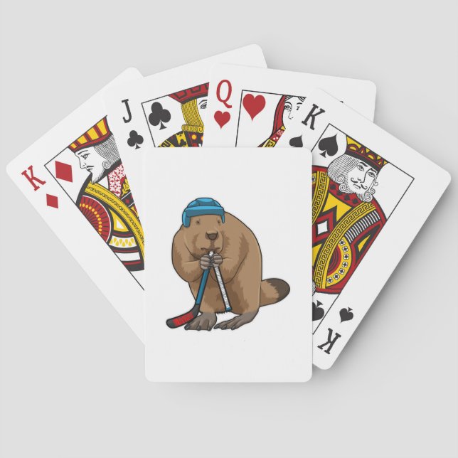 Beaver at Ice hockey with Ice hockey stick Playing Cards (Back)